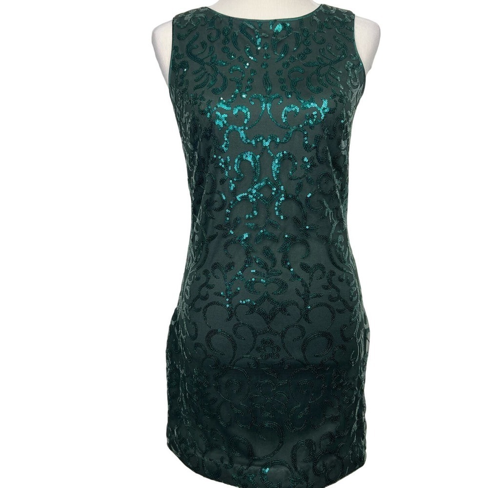 New Vince Camuto 2 Sequins Emerald Green Shift Mi… - image 2